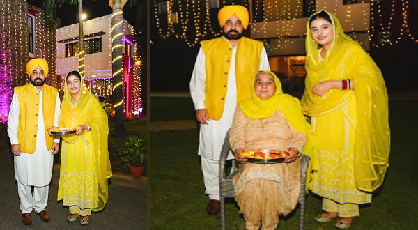 Punjab Chief Minister Bhagwant Mann and his wife Gurpreet Kaur celebrated Diwali, shared photos Punjab Chief Minister Bhagwant Mann and his wife Gurpreet Kaur celebrated Diwali, shared photos