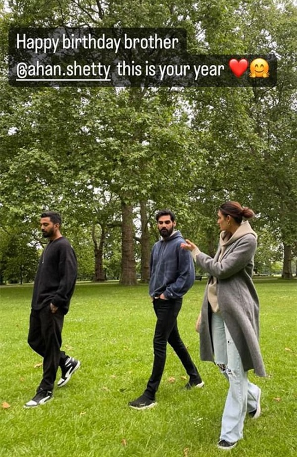 केएल राहुल, अहान शेट्टी और आथिया शेट्टी 