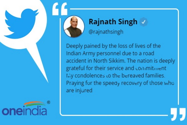 Sikkim Army Truck accident Condolences reactions rajnath singh narendra modi