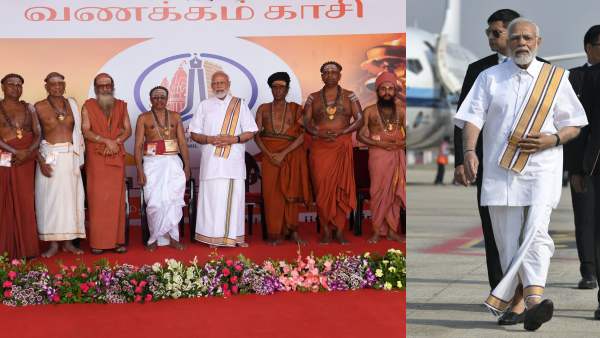 काशी में पीएम मोदी तमिल आउटफिट में