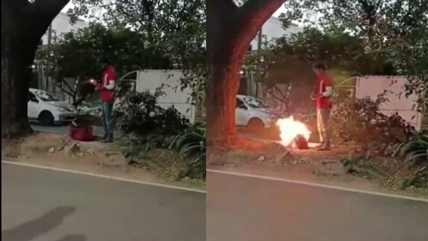 जोमैटो किट के साथ टीशर्ट को आग लगा दी