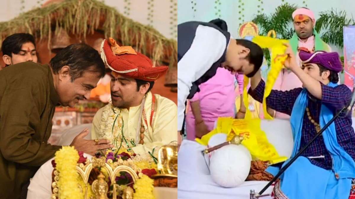 नितिन गडकरी और देवेंद्र फडणवीस भी आशीर्वाद लेने पहुंचे थे