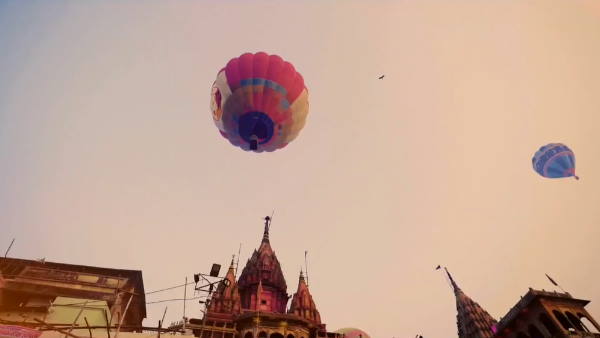 Boat race on 3 kilometer long track in Ganga river 10 hot air balloons in air varanasi banaras kashi Boat race on 3 kilometer long track in Ganga river 10 hot air balloons in air varanasi banaras kashi