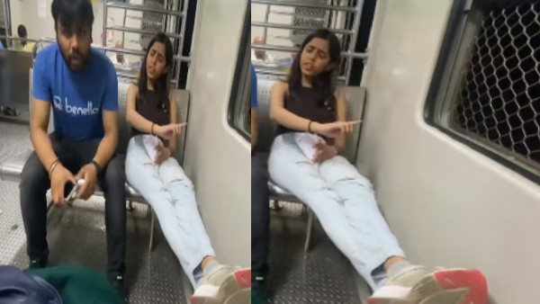 लड़की ने अपने पैर सामने वाली सीट पर टिका रखे थे