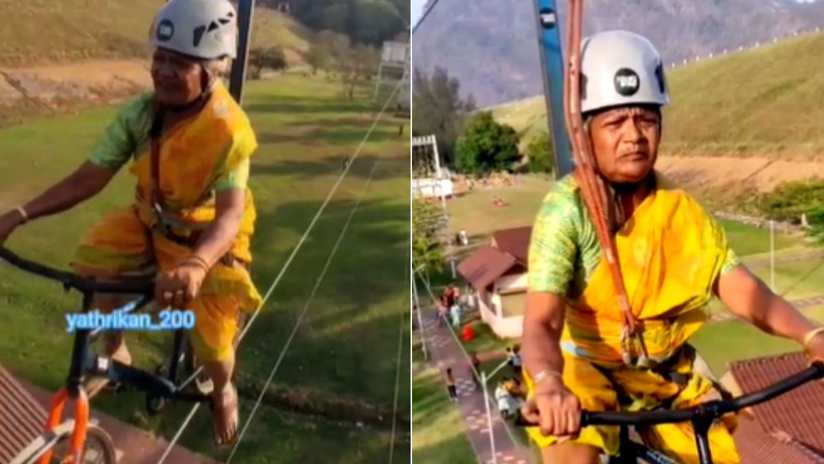 रस्सी के सहारे हवा में चलाई साइकिल