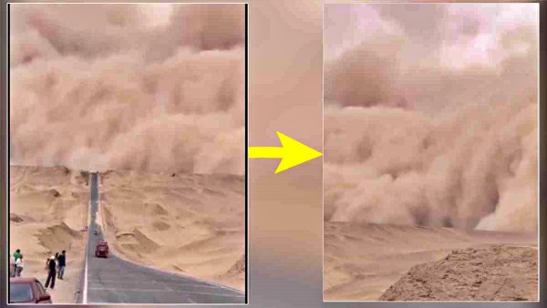 'तूफानी दीवार' को देखने हाईवे किनारे रूके लोग