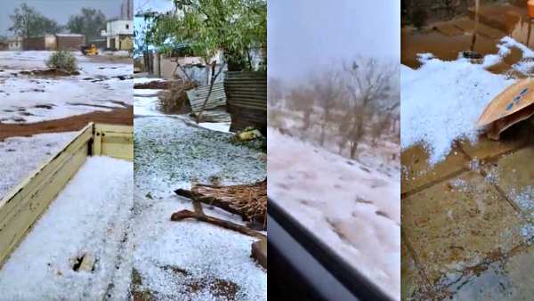 इतने ओले गिरे मानो सफेद चादरें बिछी हों