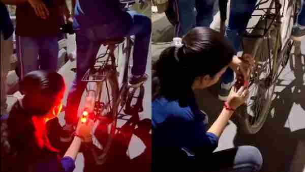 अपने खर्च पर साइकिल में लगाती है लाइट