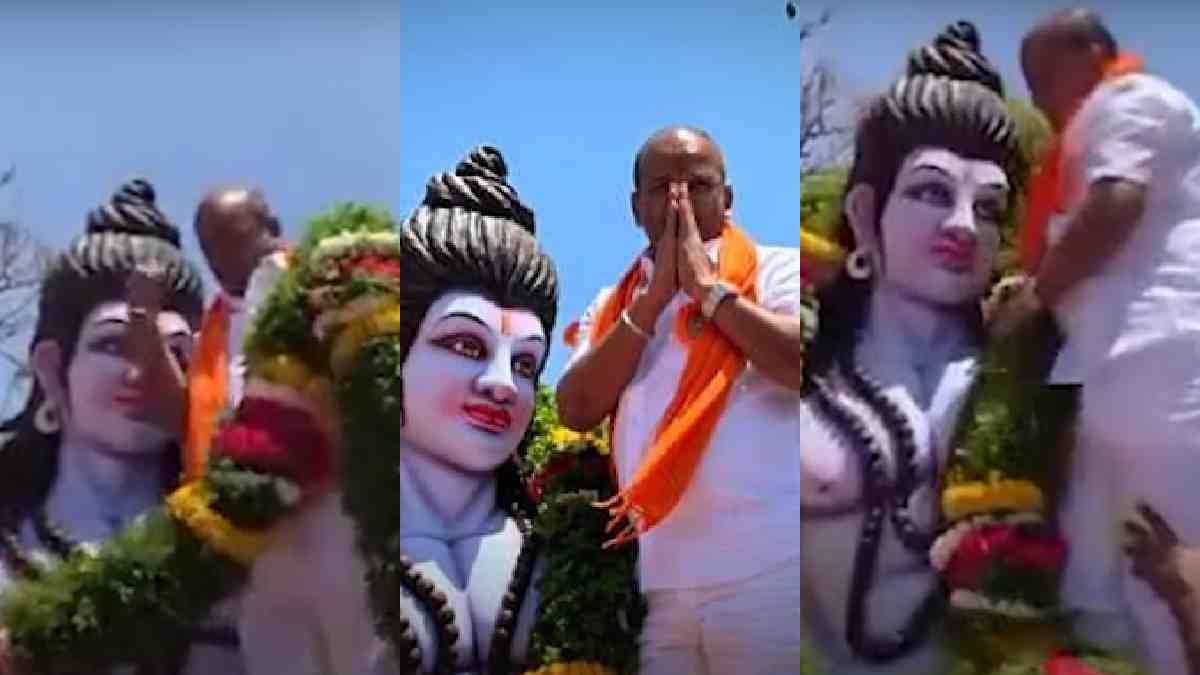karnataka-bjp-mla-accused-of-climbing-the-statue-of-lord-ram-controversy-started-watch karnataka-bjp-mla-accused-of-climbing-the-statue-of-lord-ram-controversy-started-watch