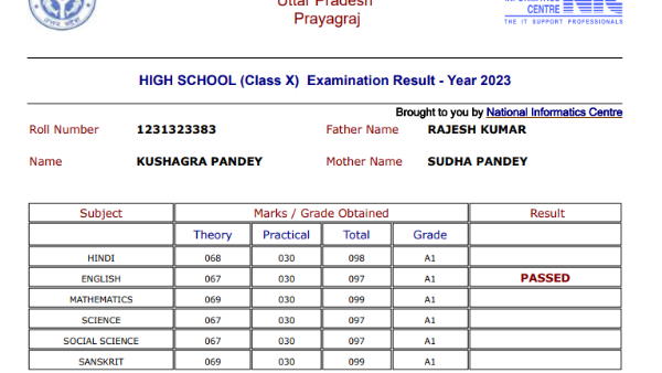 UP Board 10th Topper Marksheet priyanshi soni Kushagra Pandey mishkat noor Marksheet