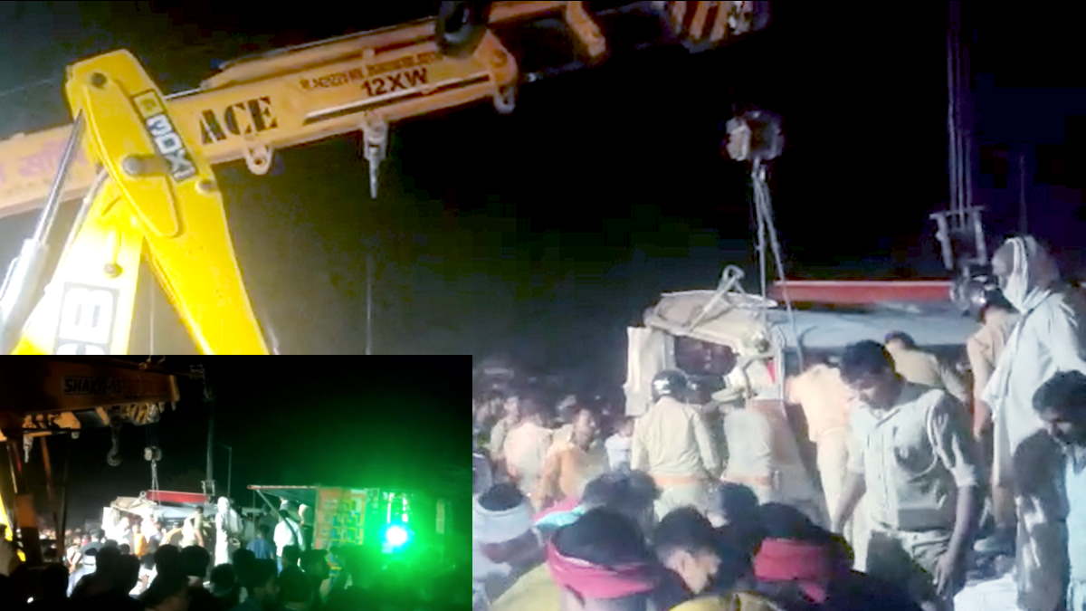 Ayodhya road accident Truck overturns on private bus full of passengers 4 dead and 40 injured Ayodhya road accident Truck overturns on private bus full of passengers 4 dead and 40 injured
