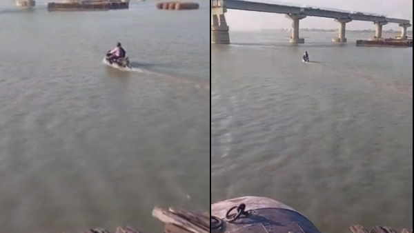 man crossed the entire river by bike