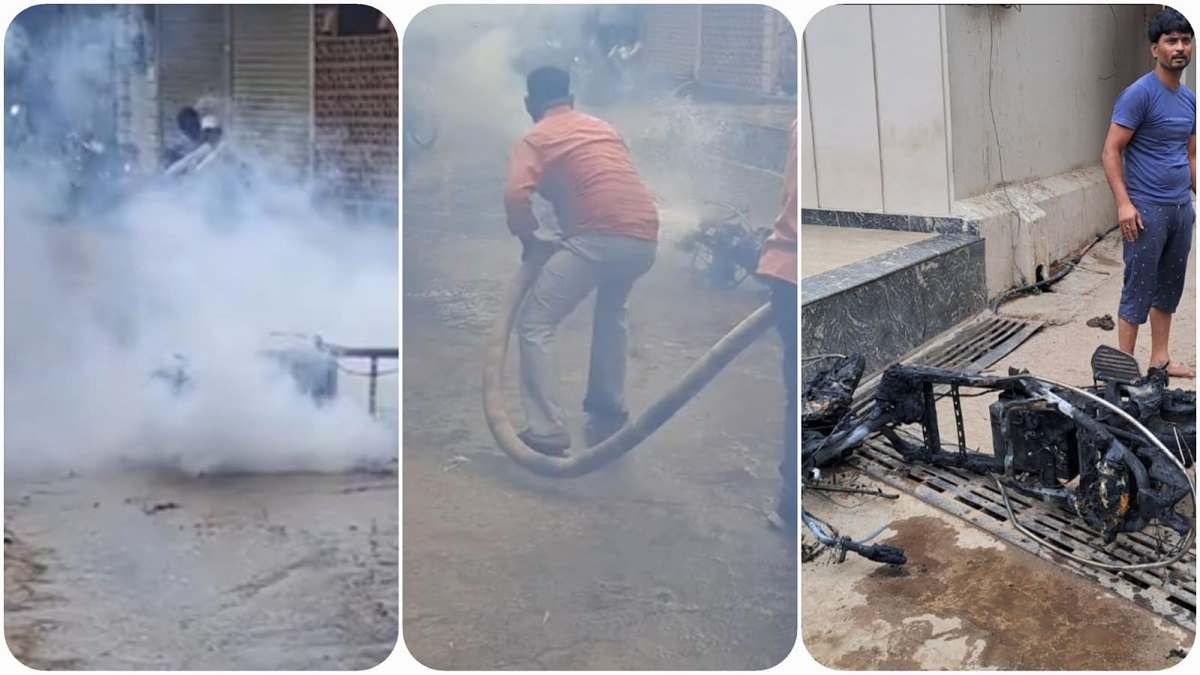 sagar सड़क पर जल रही थी ई-स्कूटी, दशहत में दुकानें बंद कर भागे लोग sagar सड़क पर जल रही थी ई-स्कूटी, दशहत में दुकानें बंद कर भागे लोग