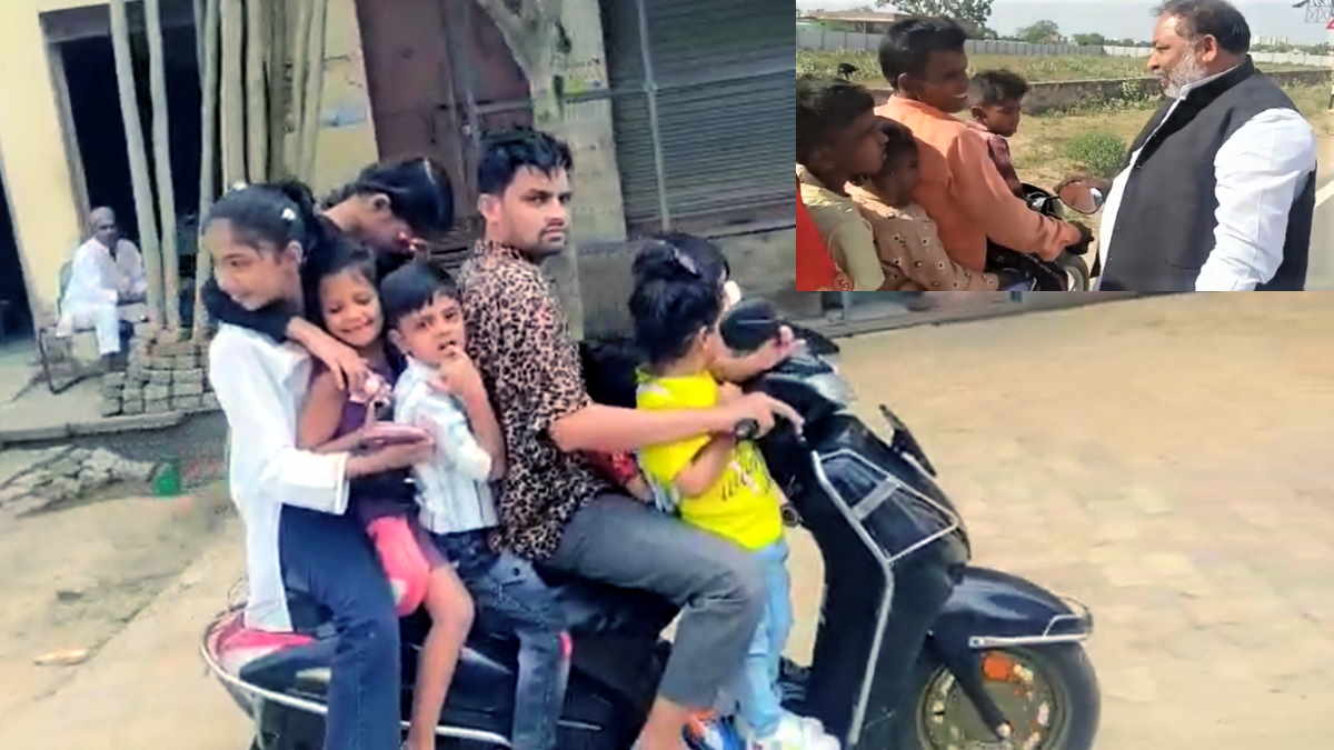 viral video 5 people on bike and 8 on scooty transport minister Dayashankar Singh stopped convoy viral video 5 people on bike and 8 on scooty transport minister Dayashankar Singh stopped convoy