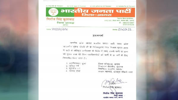 Agra BJP expels 4 rebel leaders action will taken against identified workers after election results