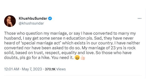 Khushbu Sundar furious over allegations of religious conversion, lashed out at trolls