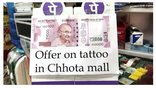 2000 note exchange Varanasi tatoo shopkeeper giving 50 percent discount on purchase of 2 thousand