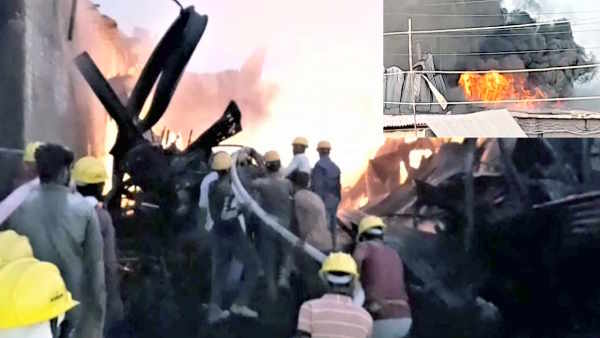 Vrindavan fire in Prem Mandir godown fire brigade present on spot smoke visible from kilometers 