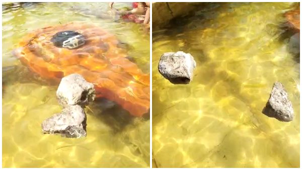 floating stones on Narmada Ghat Jabalpur: