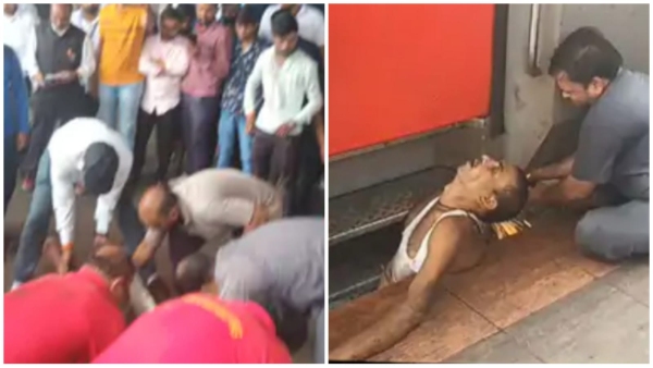 Passenger trapped in a moving train at Itarsi station, body was pulled out by cutting foot of train