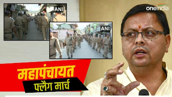Uttarkashi purola love jihad mahapanchyat Police flag march, CM pushkar Dhami maintain peace order