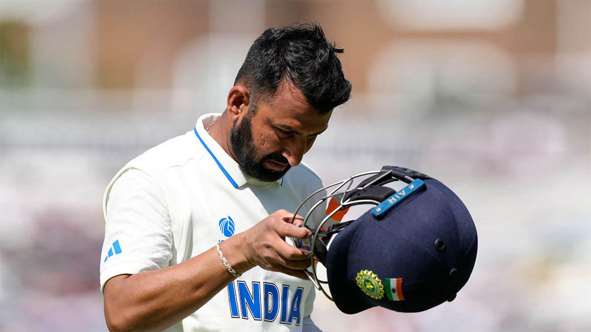 Cheteshwar Pujara exposes his off stump Cheteshwar Pujara exposes his off stump