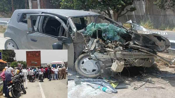 Varanasi road accident car collided with divider rammed into standing container 3 of family died 