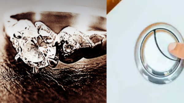 Woman flushed diamond ring