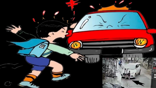 viral video car ran over three children walking on the street in malihabad incident captured in cctv 