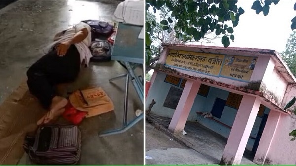 chhatarpur_बच्चों के बस्ते को तकिया बनाकर क्लास में सो गए मास्साब! वीडियो हो गया वायरल