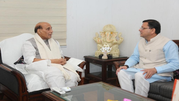 Uttarakhand CM Pushkar Singh Dhami courtesy call on Defense Minister Rajnath Singh in New Delhi
