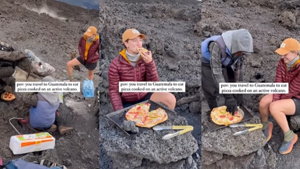 महिला ने सक्रिय ज्वालामुखी पर Pizza बनाकर खाया, Video
