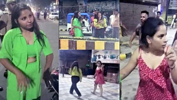 saharanpur Viral Video of Drunk girls doing high voltage drama on road crowd made the video