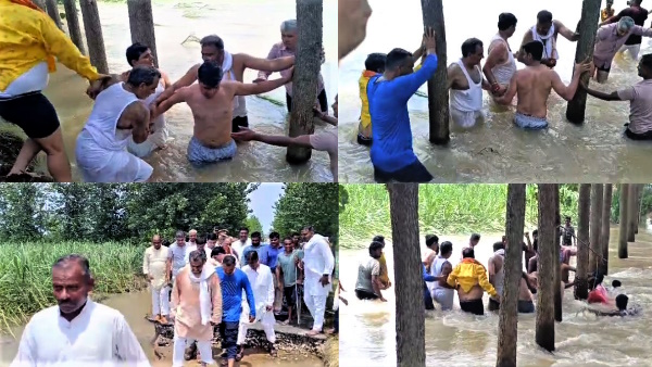 Minister Sanjeev Balyan himself got into the flood water and checked the loss of farmers