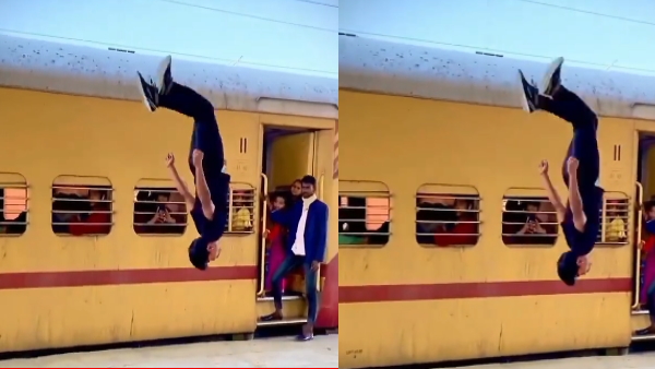  boy did a dangerous stunt on the railway platform