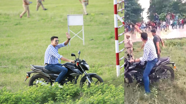 Video of Akshay Kumar riding bike on PAC ground in sitapur during shooting of his movie sky force Video of Akshay Kumar riding bike on PAC ground in sitapur during shooting of his movie sky force