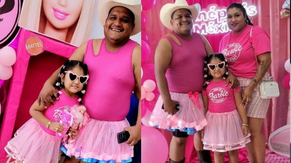 father came to see Barbie in this pink dress father came to see Barbie in this pink dress