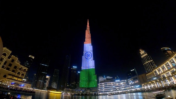 Burj Khalifa illuminated in Tricolour