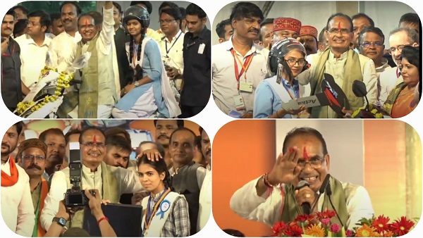 शिवराज ने भांजी को हेलमेट पहनाया, फिर स्कूटी पर बैठाया, बोले आराम से चलाना