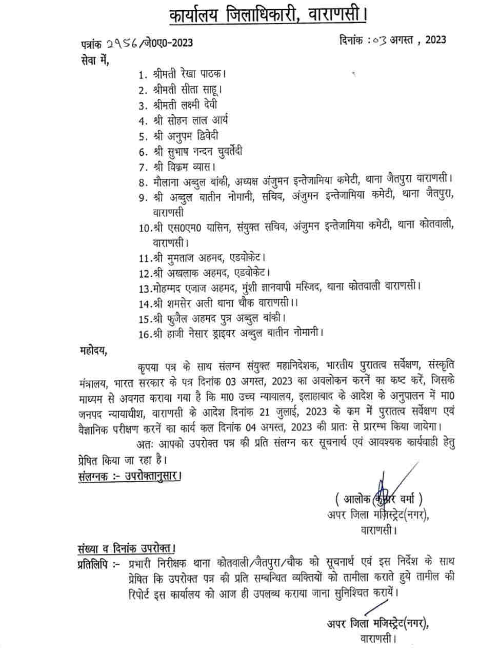 ASI सर्वे के दौरान हिंदू-मुस्लिम पक्ष के 16 लोग जाएंगे अदंर