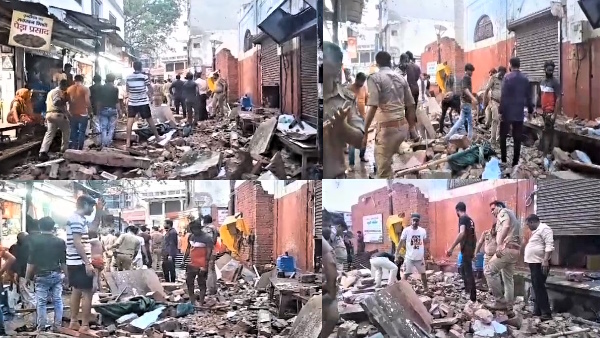 mathura old building collapsed 200 meters away from Banke Bihari Temple 5 devotees died 