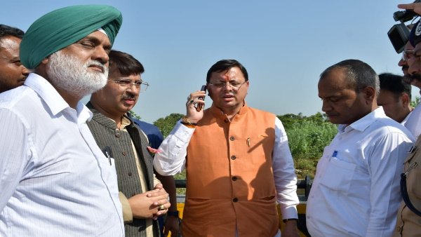CM pushkar Dhami inspected the damage caused by Lebra river in Bajpur during heavy rains
