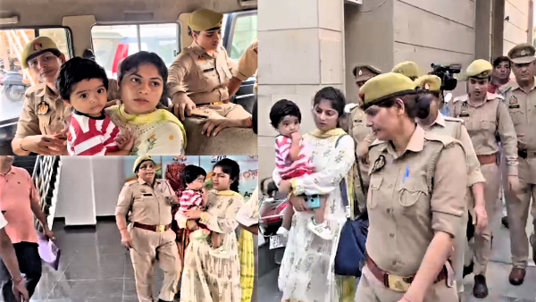 Bangladeshi women Sonia Akhtar reached Noida for husband Sourav with her 1 year old child 