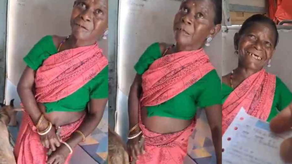 Woman taking goat with herself in train