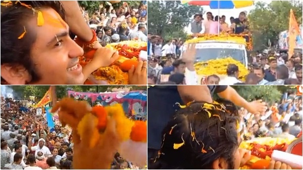 धीरेंद्र शास्त्री के स्वागत में बरसे नारियल, केले का गुच्छा दे मारा, सेक्युरिटी गार्ड, सेवादारों ने बचाया धीरेंद्र शास्त्री के स्वागत में बरसे नारियल, केले का गुच्छा दे मारा, सेक्युरिटी गार्ड, सेवादारों ने बचाया