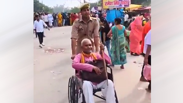 Kanpur Police carried a disabled person on shoulder and make him visit the Panki Dham Temple