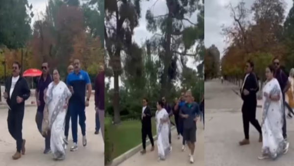 Mamata Banerjee jogging in slippers and saree Mamata Banerjee jogging in slippers and saree