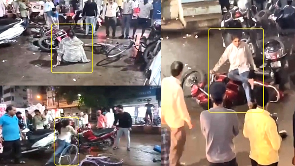 drunk girl created ruckus in Gujarati market of sagar district video went viral on social media drunk girl created ruckus in Gujarati market of sagar district video went viral on social media
