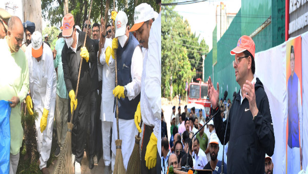 CM Dhami cleaned Shaheed Park with a broom, said - cleanliness campaign has become a peoples campaign.