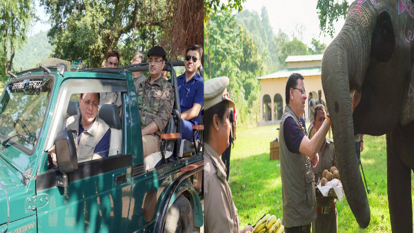 CM pushkar Dhami took safari in Jim Corbett Tiger Reserve, fed jaggery and gram to elephants